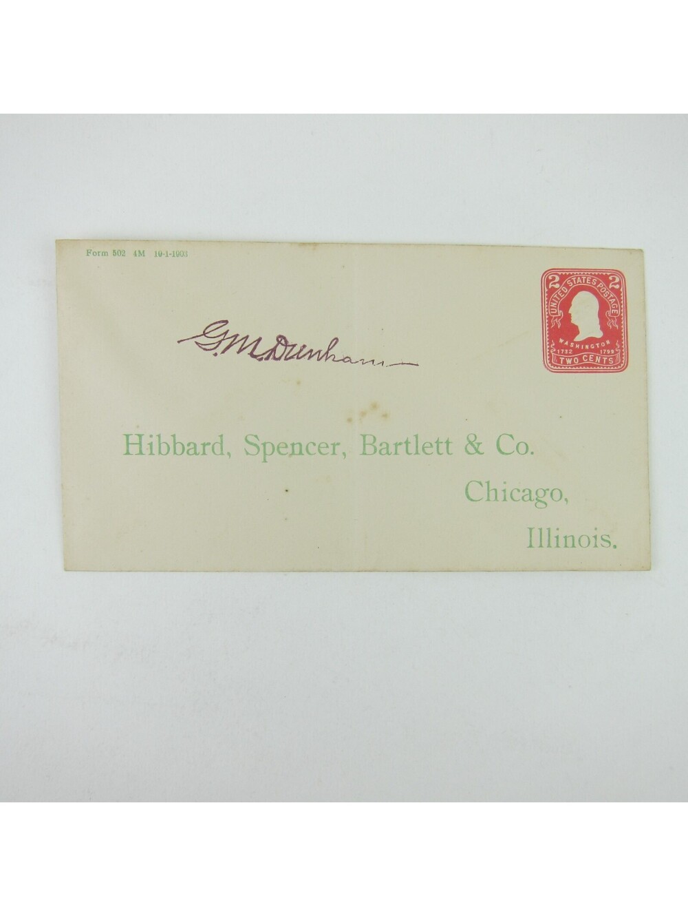 US Postal Stationery Hibbard Spencer Bartlett & Co Chicago Illinois 2c Antique